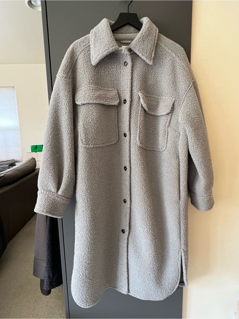 H&M Light Gray Teddy Shacket with Chest Pockets